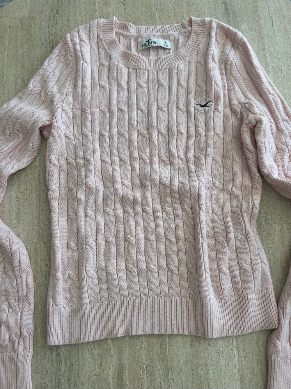 Hollister Women's Cable Crewneck Sweater in Pale Pink